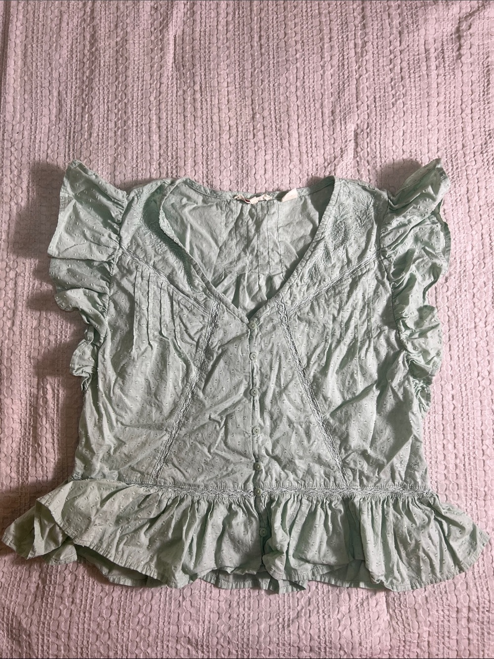 Levi's Mint Green Eyelet Ruffle Button-Front Blouse size XS